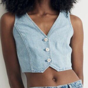 Madewell Cotton-Hemp Denim Katrina Crop Vest V-Neck
